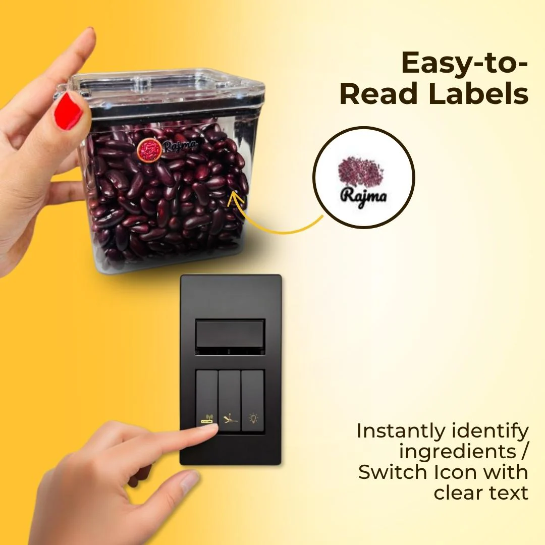 Set Of 45 3D Kitchen Label Stickers With Set of 100 Black & Gold Switch Sticker Combo - Image 2