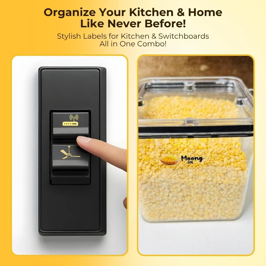 Set Of 45 3D Kitchen Label Stickers With Set of 100 Black & Gold Switch Sticker Combo - Image 4