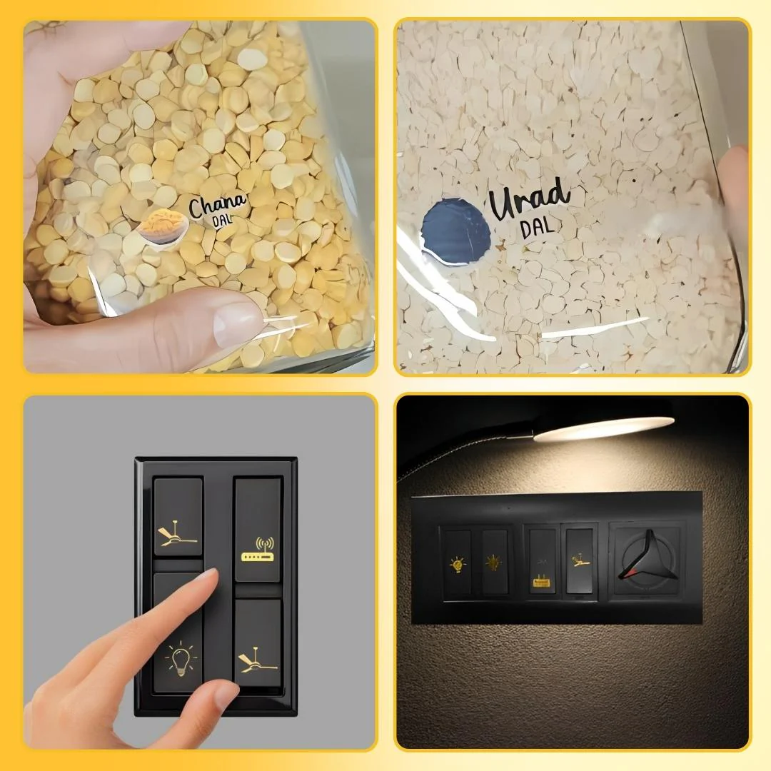 Set Of 45 3D Kitchen Label Stickers With Set of 100 Black & Gold Switch Sticker Combo - Image 5