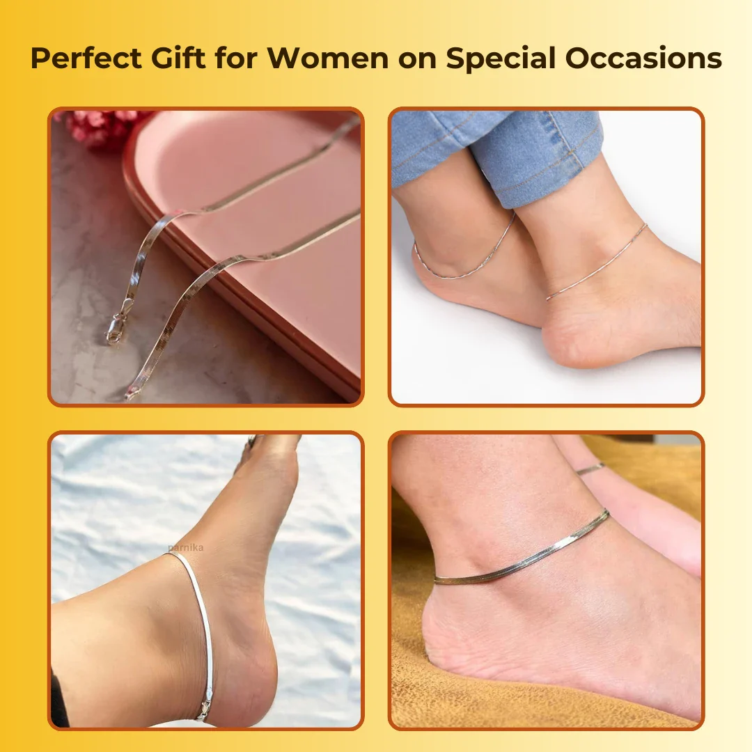Anti Tarnish Lucky Charm Silver Snake Anklets (Pair) - Image 5