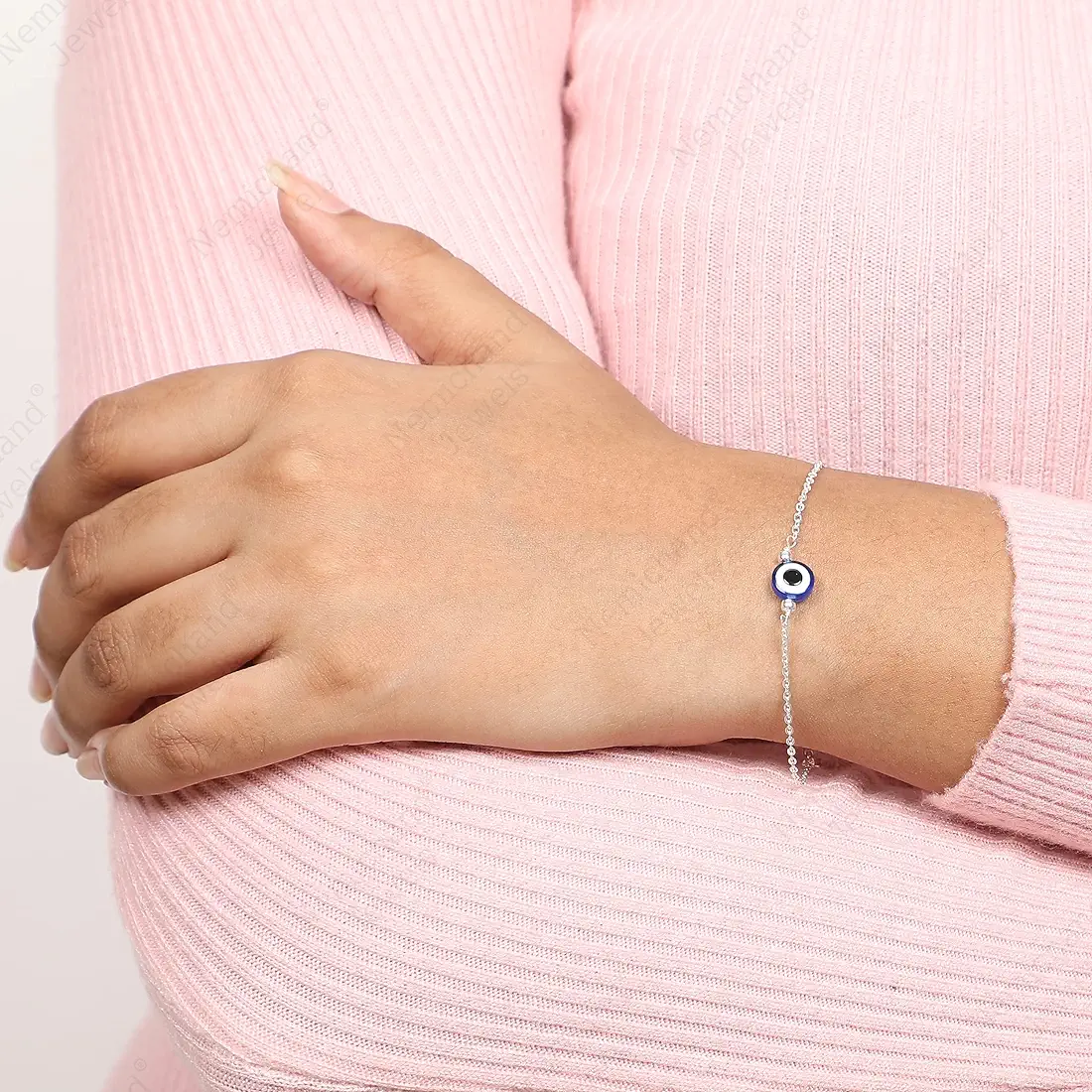 Sleek Chain Evil Eye Bracelet 925 Pure Sterling Silver - Image 3