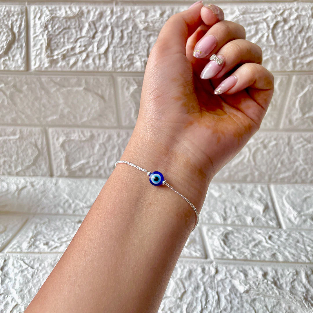Sleek Chain Evil Eye Bracelet 925 Pure Sterling Silver - Image 5
