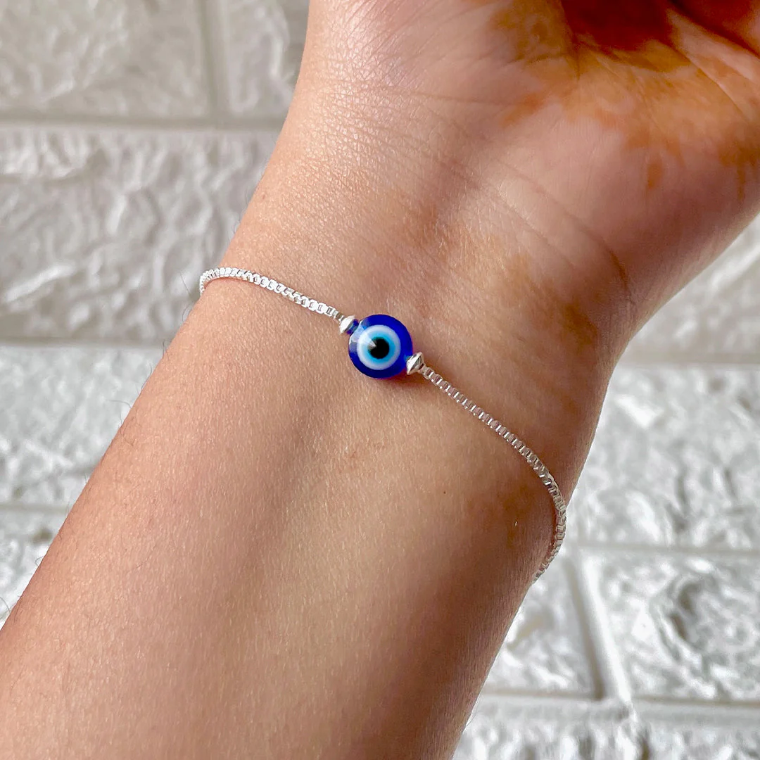 Sleek Chain Evil Eye Bracelet 925 Pure Sterling Silver - Image 6