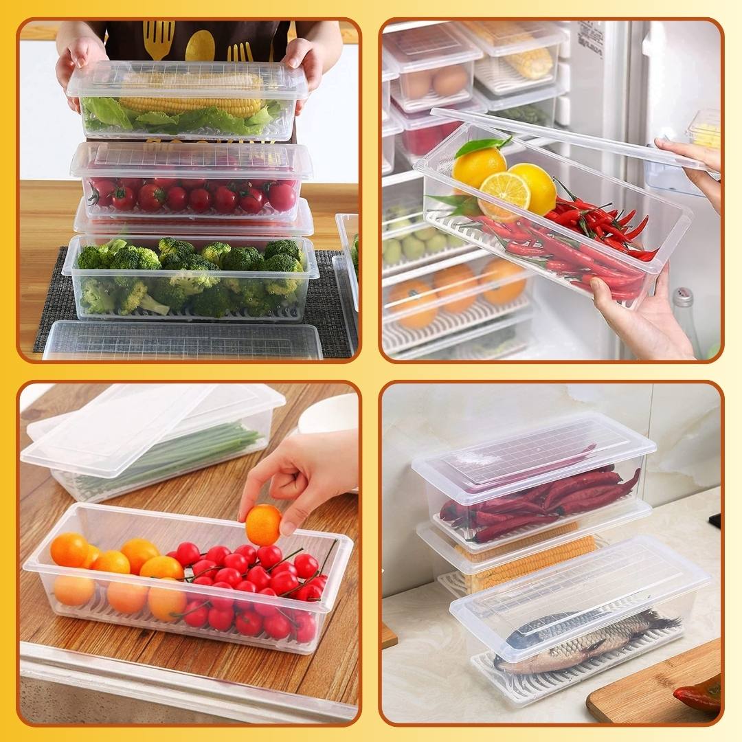 Fridge Storage Container with Drain Plate with Free Kitchen Stickers - Image 6