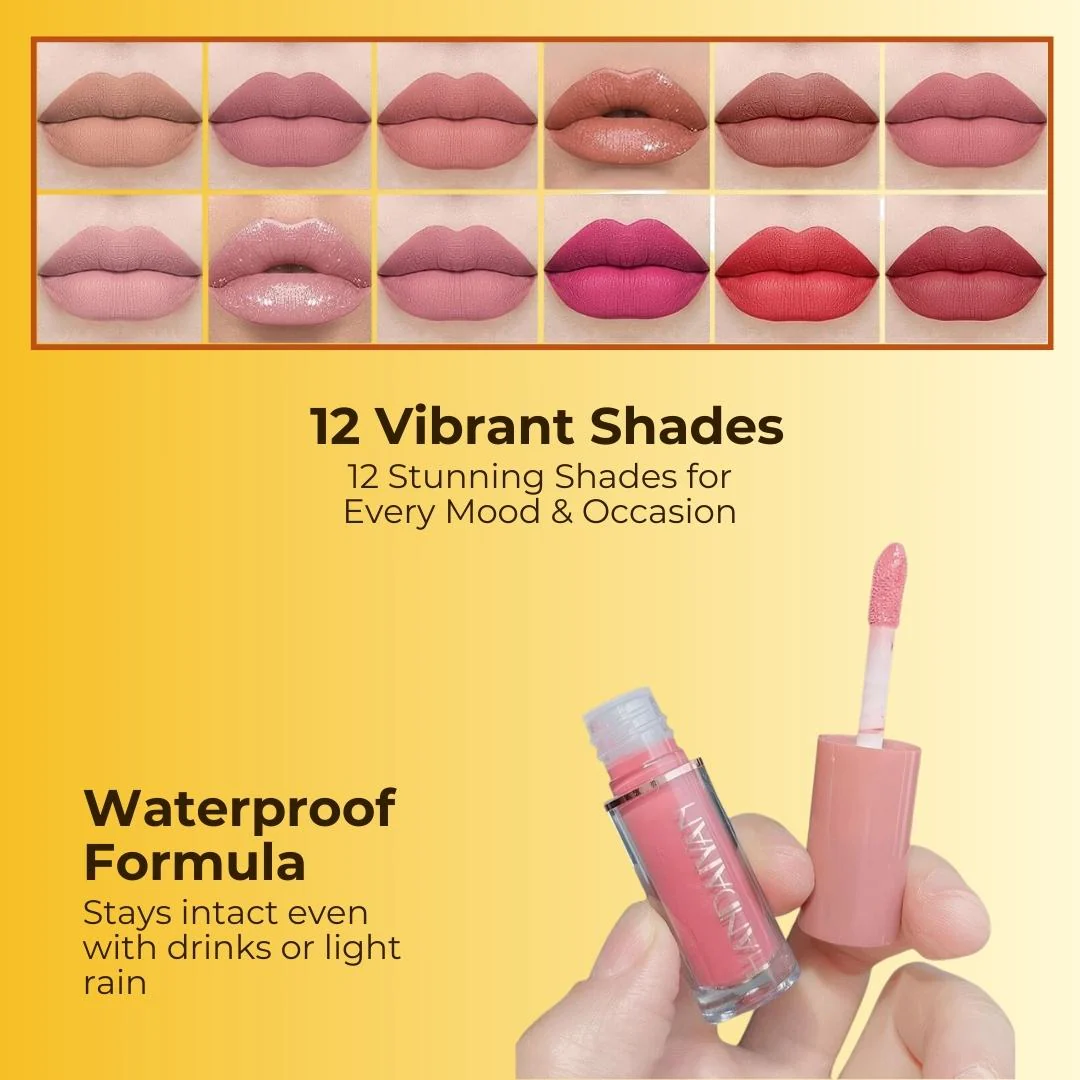 Elite Handaiyan 12 Colors Liquid Lipstick Set of 12 With FREE Nail Paint 6 pcs ( FREE Nail Paint Color Pink Red White Black Mehroon Green ) - Image 2