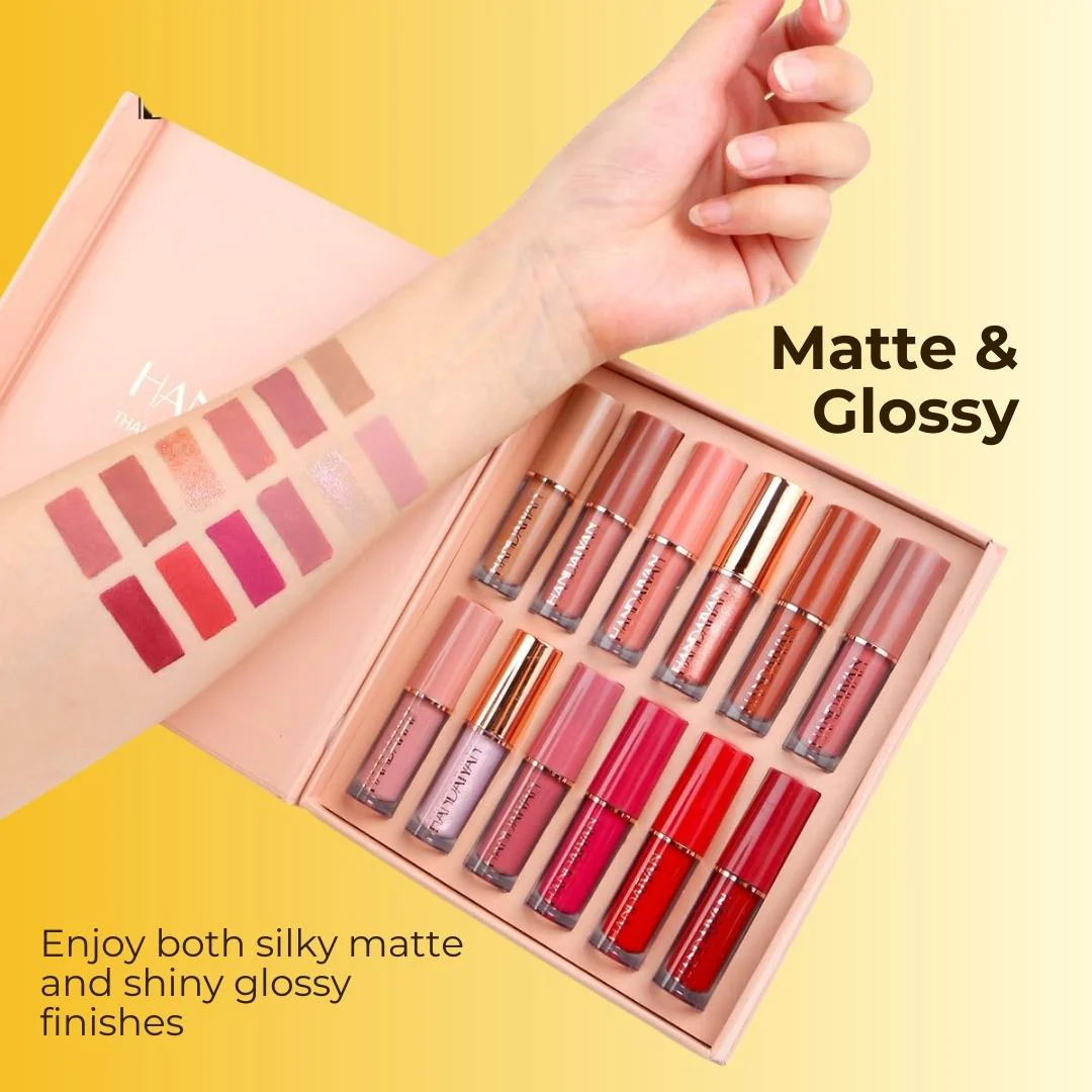 Elite Handaiyan 12 Colors Liquid Lipstick Set of 12 With FREE Nail Paint 6 pcs ( FREE Nail Paint Color Pink Red White Black Mehroon Green ) - Image 3