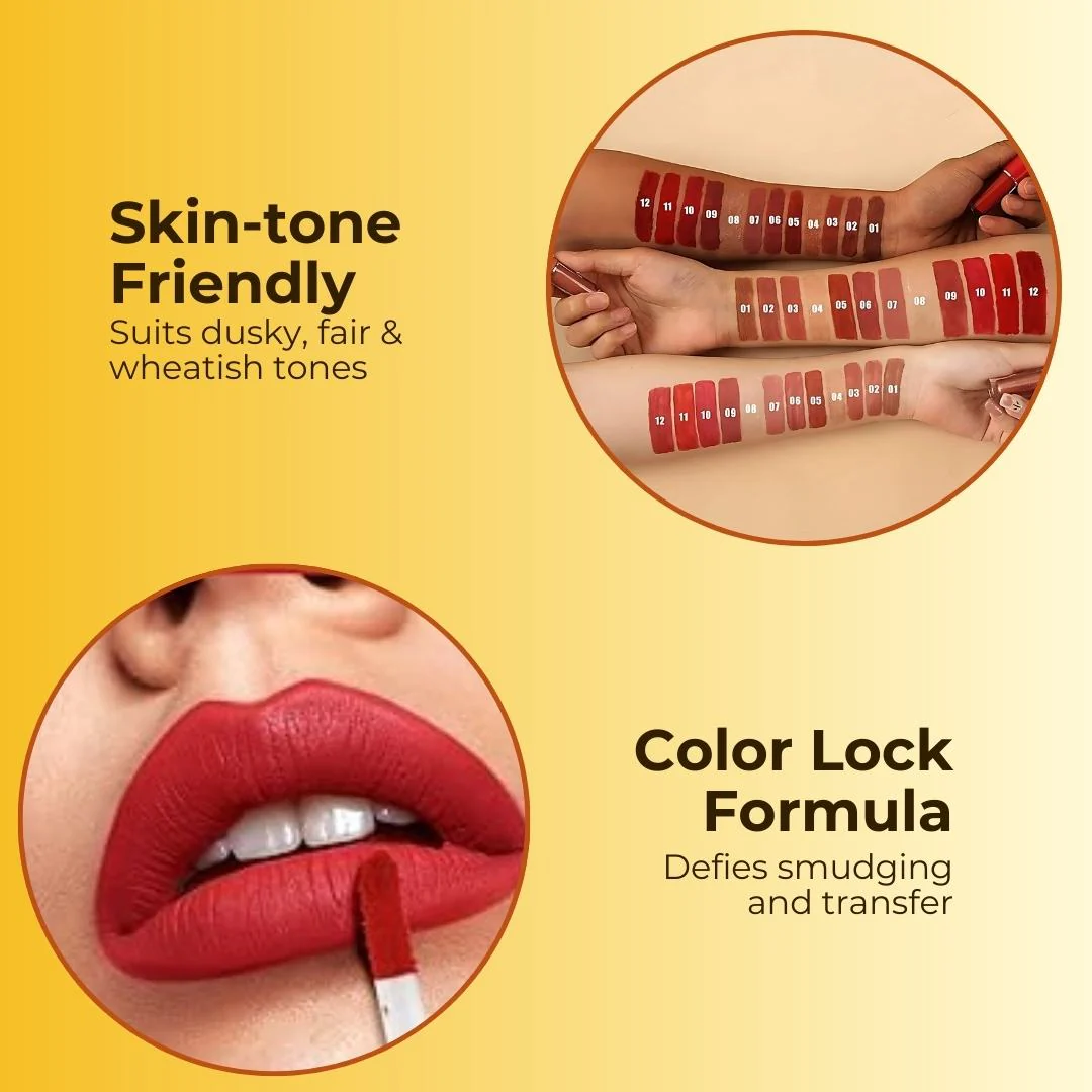 Elite Handaiyan 12 Colors Liquid Lipstick Set of 12 With FREE Nail Paint 6 pcs ( FREE Nail Paint Color Pink Red White Black Mehroon Green ) - Image 4