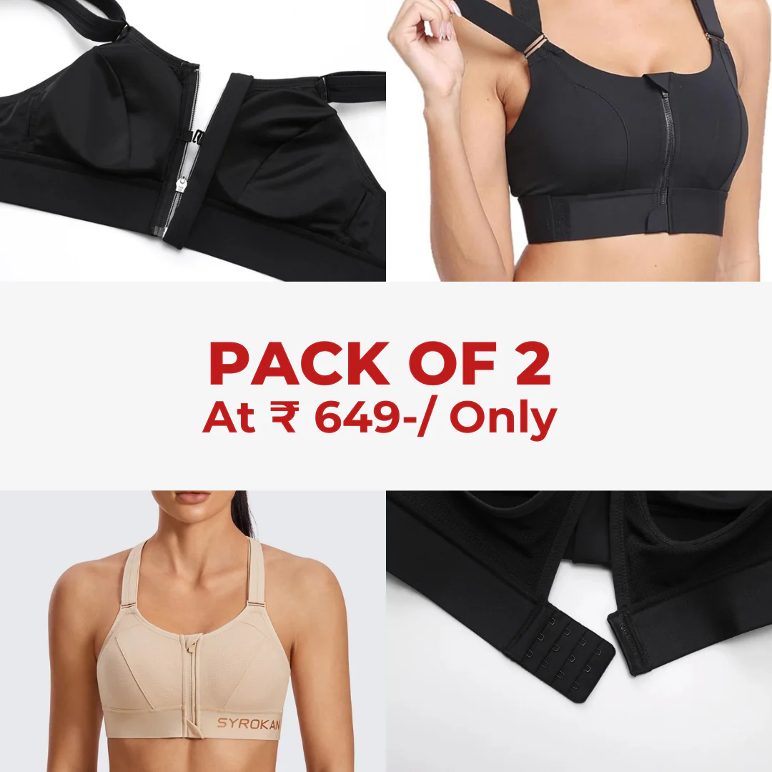 High Impact Zip Up Front Cross Back Bra - (Pack af 2) Adjustable Size (MultiColor) - Image 11