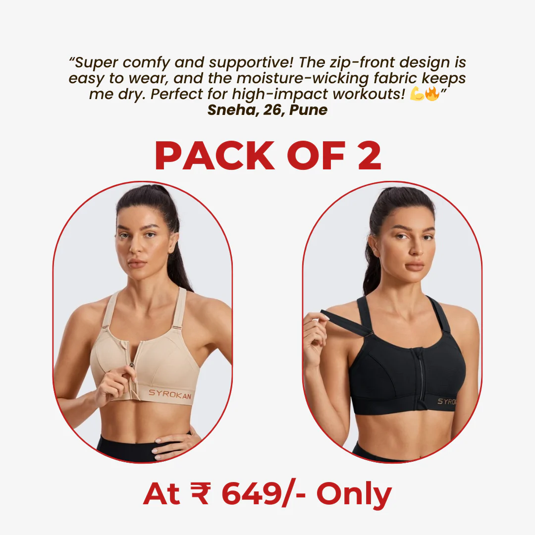 High Impact Zip Up Front Cross Back Bra - (Pack af 2) Adjustable Size (MultiColor) - Image 4