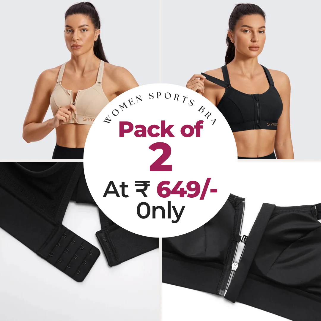 High Impact Zip Up Front Cross Back Bra - (Pack af 2) Adjustable Size (MultiColor) - Image 5