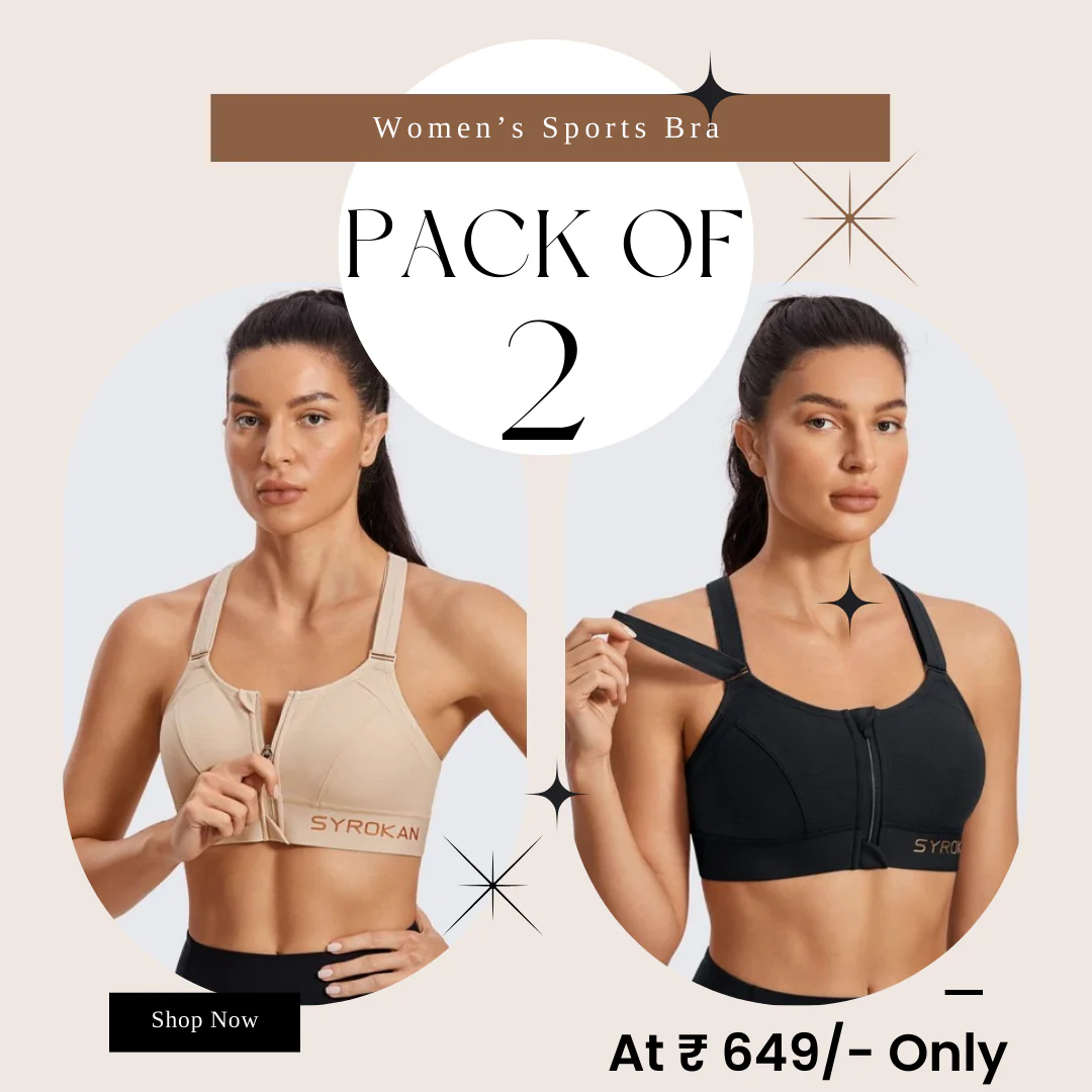 High Impact Zip Up Front Cross Back Bra - (Pack af 2) Adjustable Size (MultiColor) - Image 7