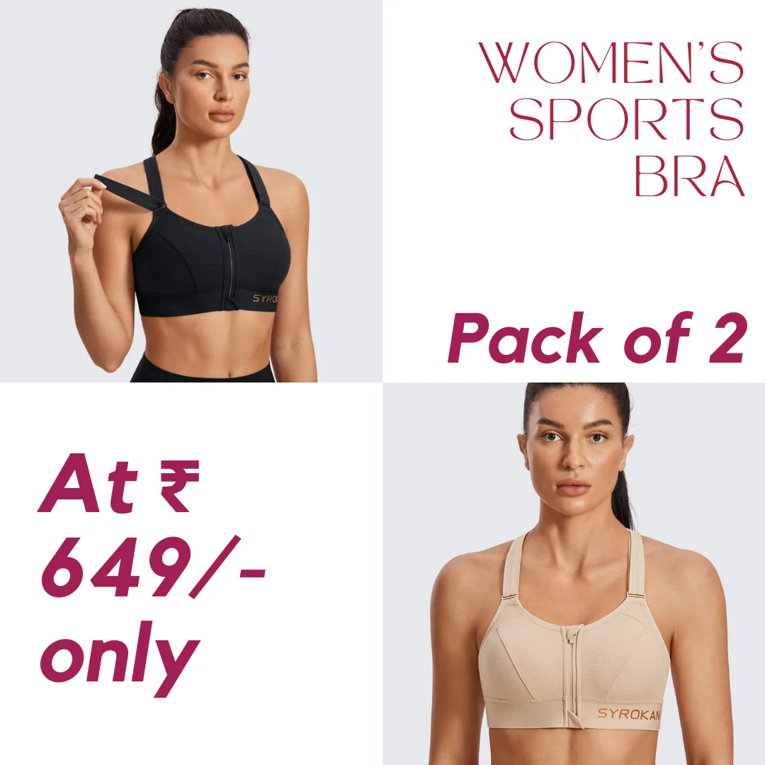 High Impact Zip Up Front Cross Back Bra - (Pack af 2) Adjustable Size (MultiColor) - Image 8