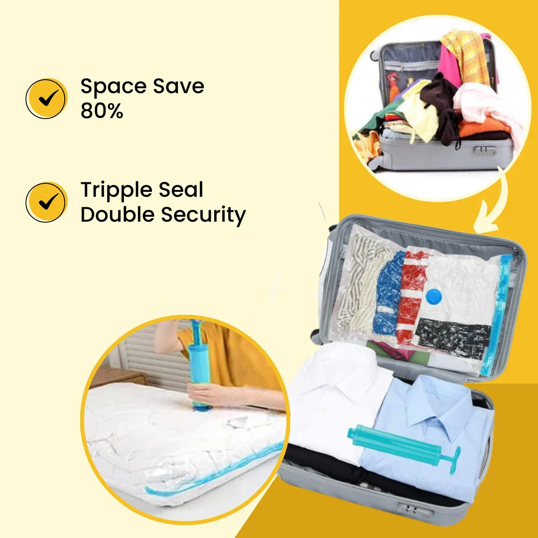 Reusable Vacuum Storage Space Saver Bags (Pack of 5) with Vacuum Pump - Image 2