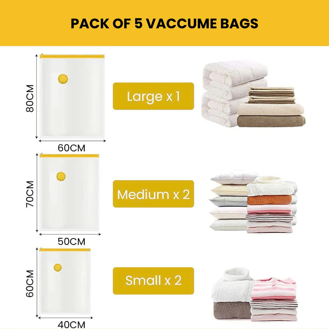 Reusable Vacuum Storage Space Saver Bags (Pack of 5) with Vacuum Pump - Image 4