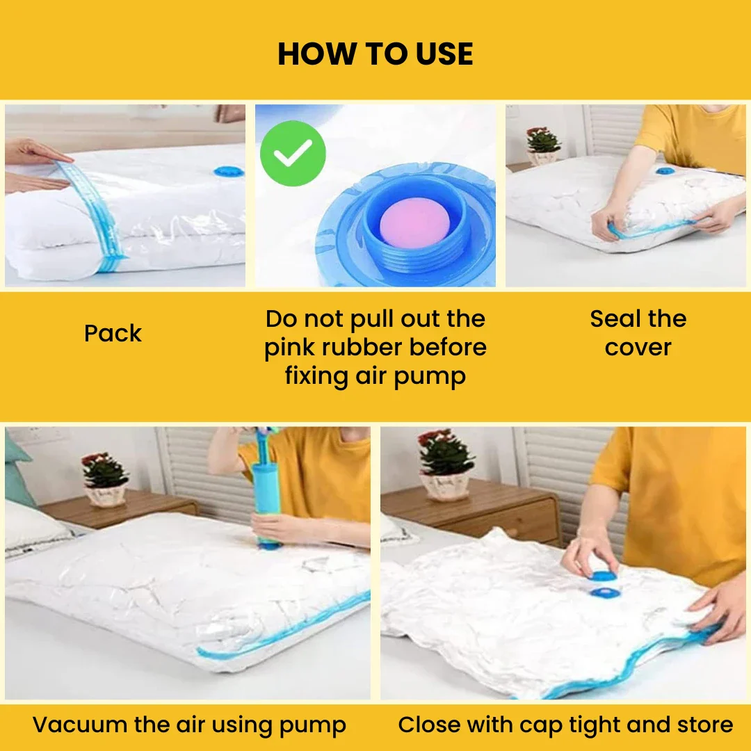 Reusable Vacuum Storage Space Saver Bags (Pack of 5) with Vacuum Pump - Image 5