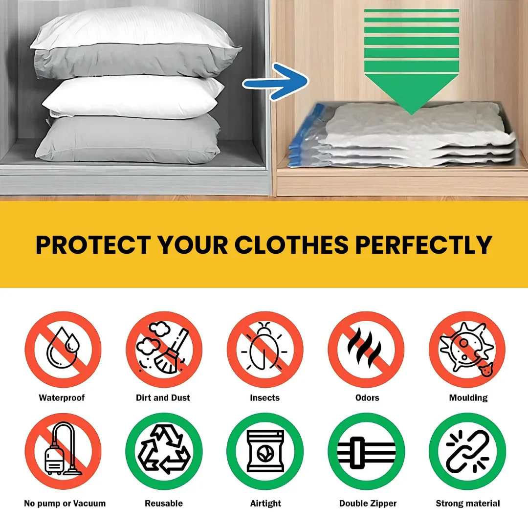 Reusable Vacuum Storage Space Saver Bags (Pack of 5) with Vacuum Pump - Image 6