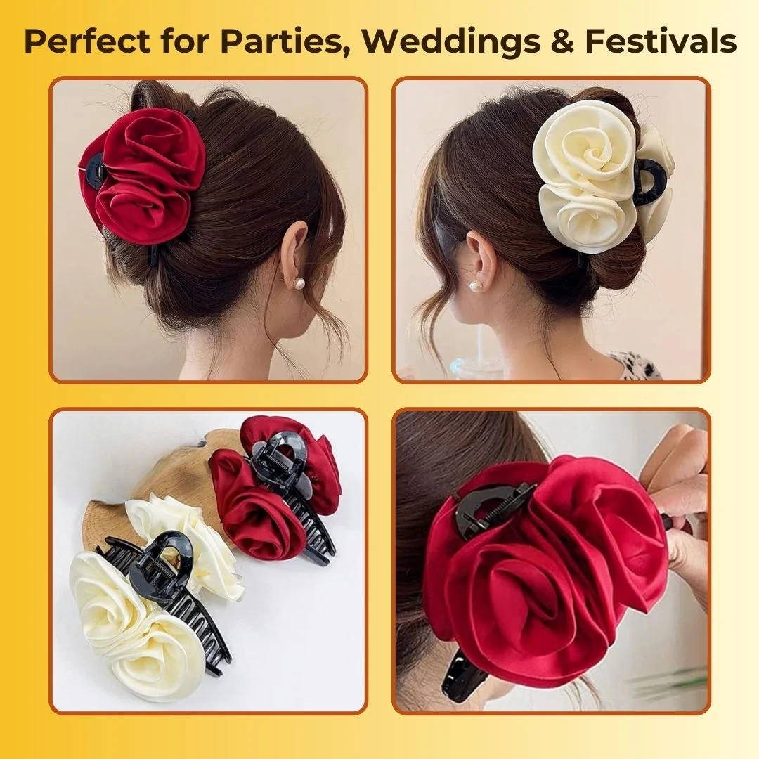 Rose Hair Clip Pack of 2 (1 White & 1 Red) - Image 5