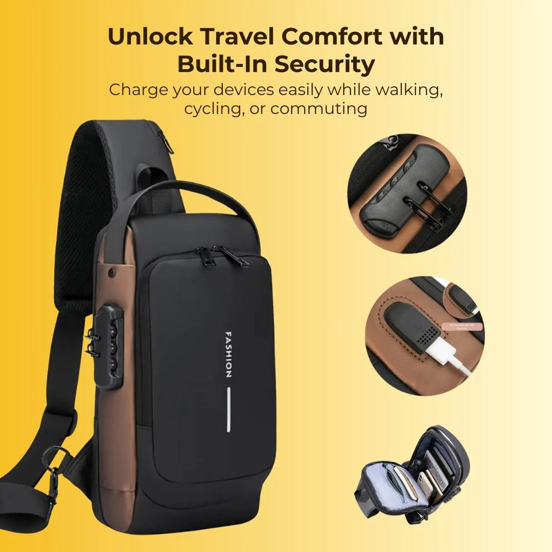 Anti-Theft Sling Travel Bag Pack With USB Charging & Waterproof Build - With FREE 4in1 USB Charging Cable - Image 3