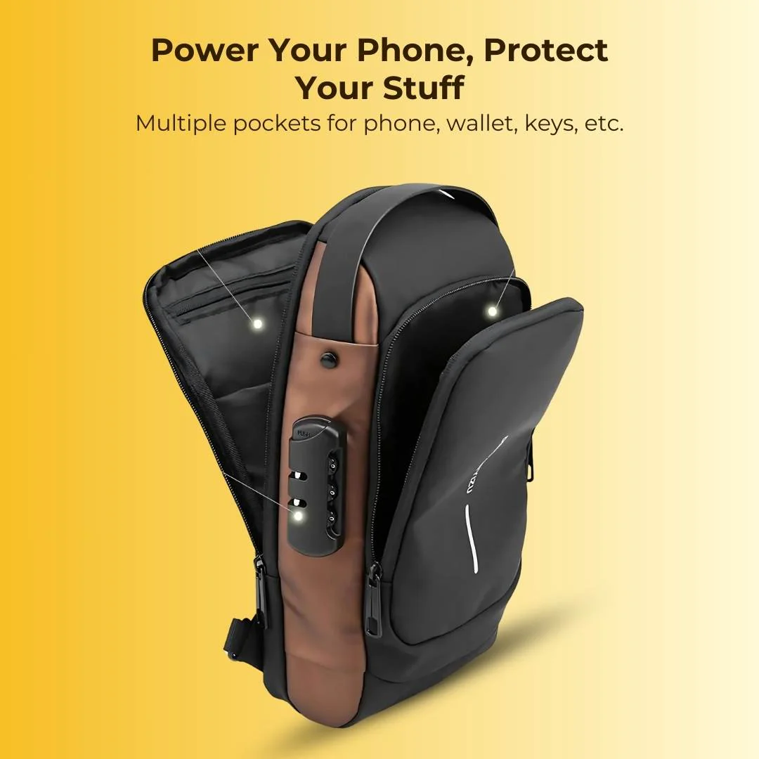 Anti-Theft Sling Travel Bag Pack With USB Charging & Waterproof Build - With FREE 4in1 USB Charging Cable - Image 5