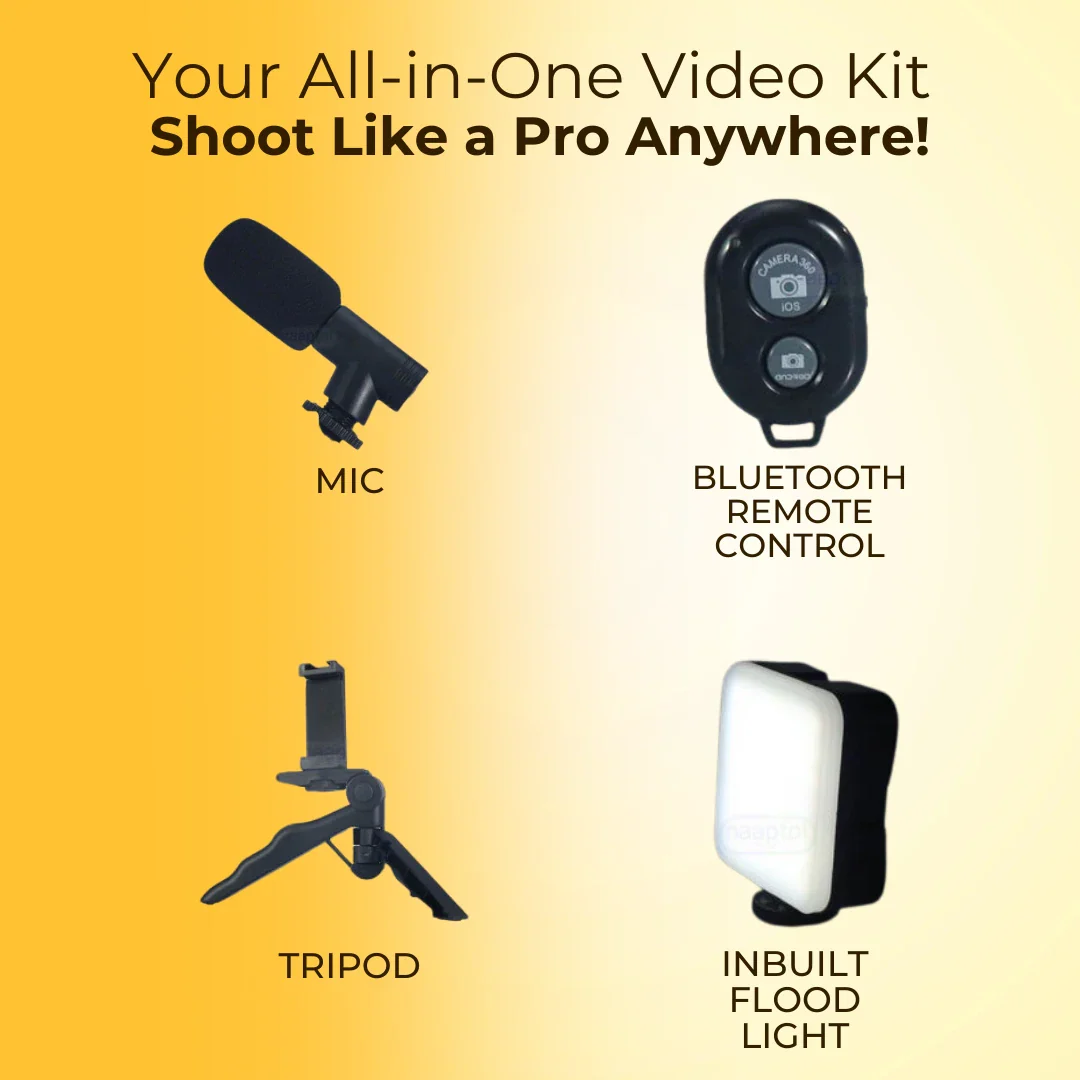 Smart Video Making Kit with Inbuilt Flood Light + Mic + Tripod - Image 2