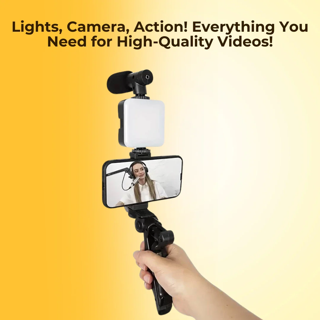 Smart Video Making Kit with Inbuilt Flood Light + Mic + Tripod - Image 3