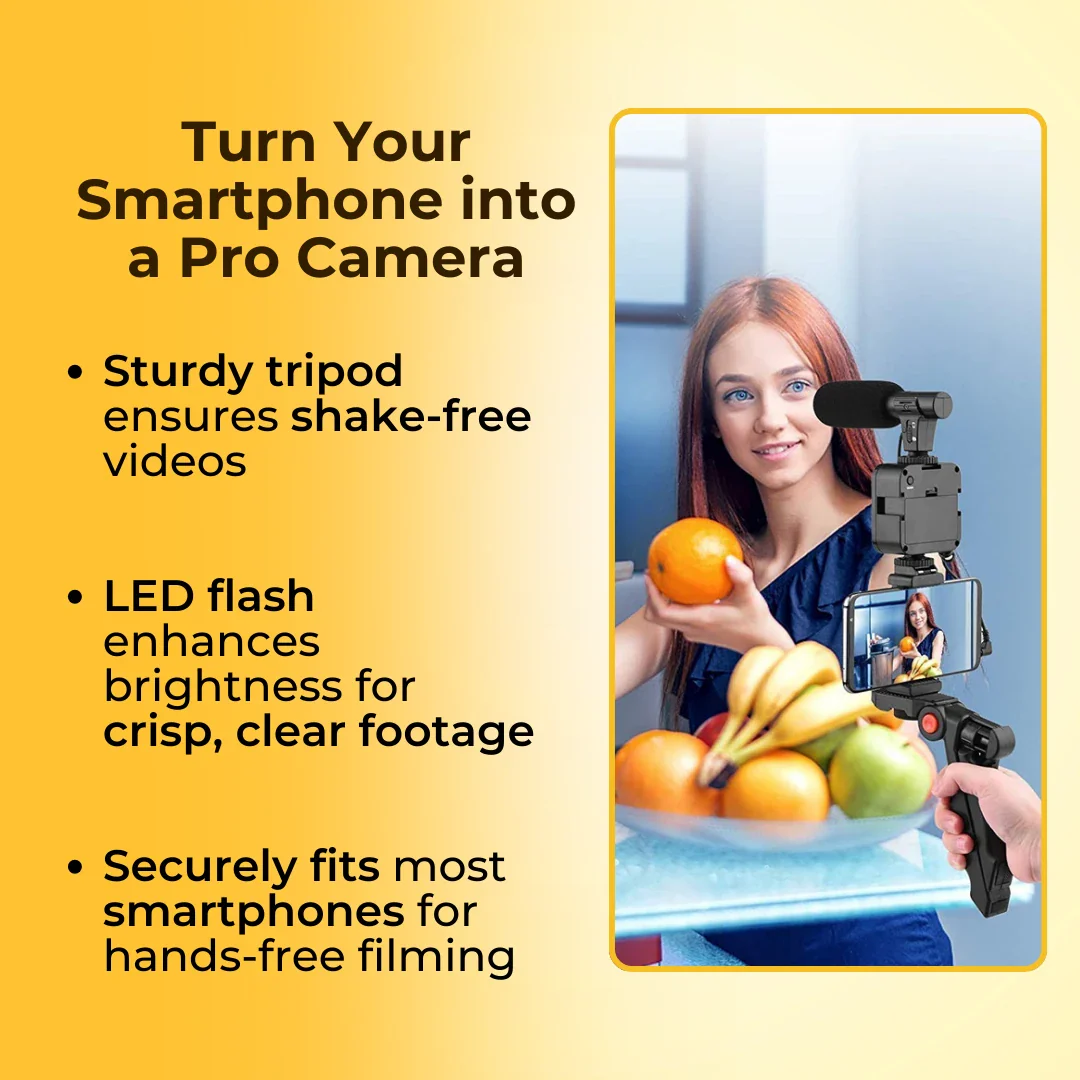 Smart Video Making Kit with Inbuilt Flood Light + Mic + Tripod - Image 6