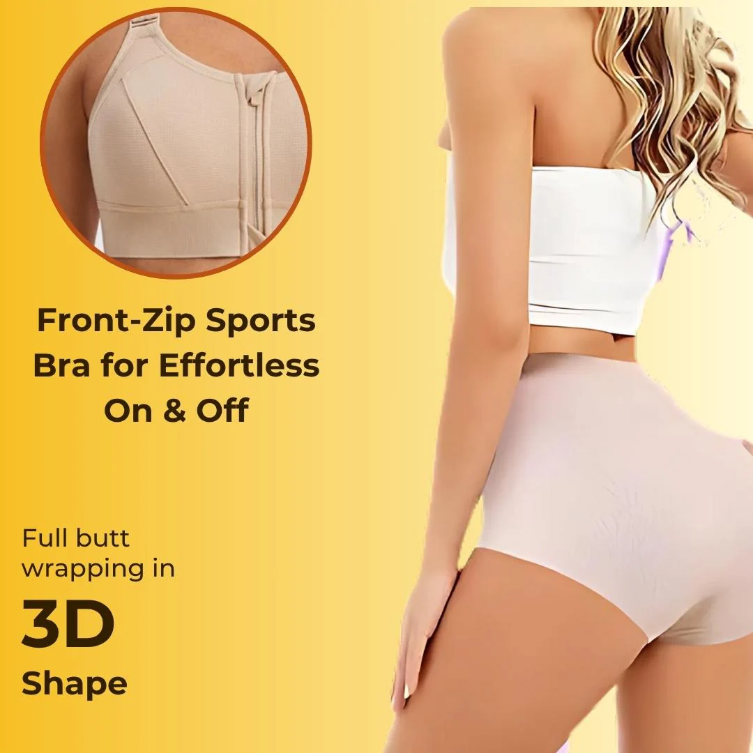 Zip Up Sports Bra and Seamless Underwear Same Color Lingerie Combo With FREE Undergarment Storage Box - Image 4