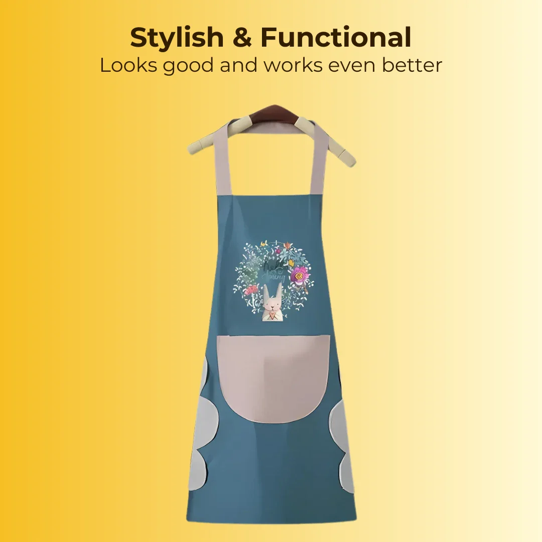 Waterproof Kitchen Apron with Front Pocket and Built-in Hand Towels - Adjustable Free Size - Image 2