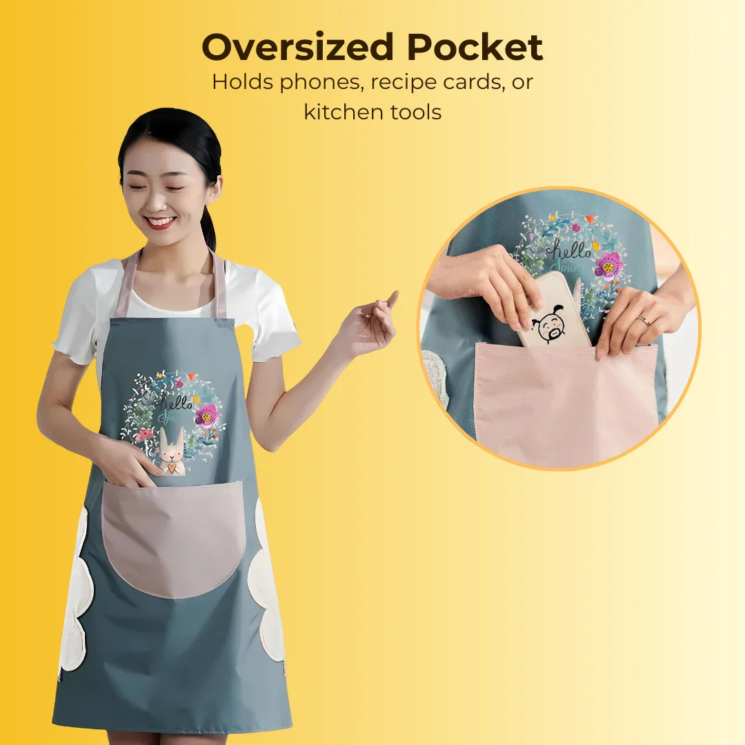 Waterproof Kitchen Apron with Front Pocket and Built-in Hand Towels - Adjustable Free Size - Image 4