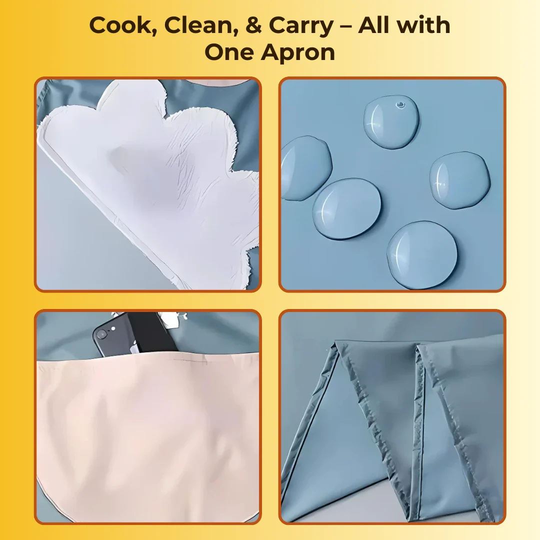 Waterproof Kitchen Apron with Front Pocket and Built-in Hand Towels - Adjustable Free Size - Image 5